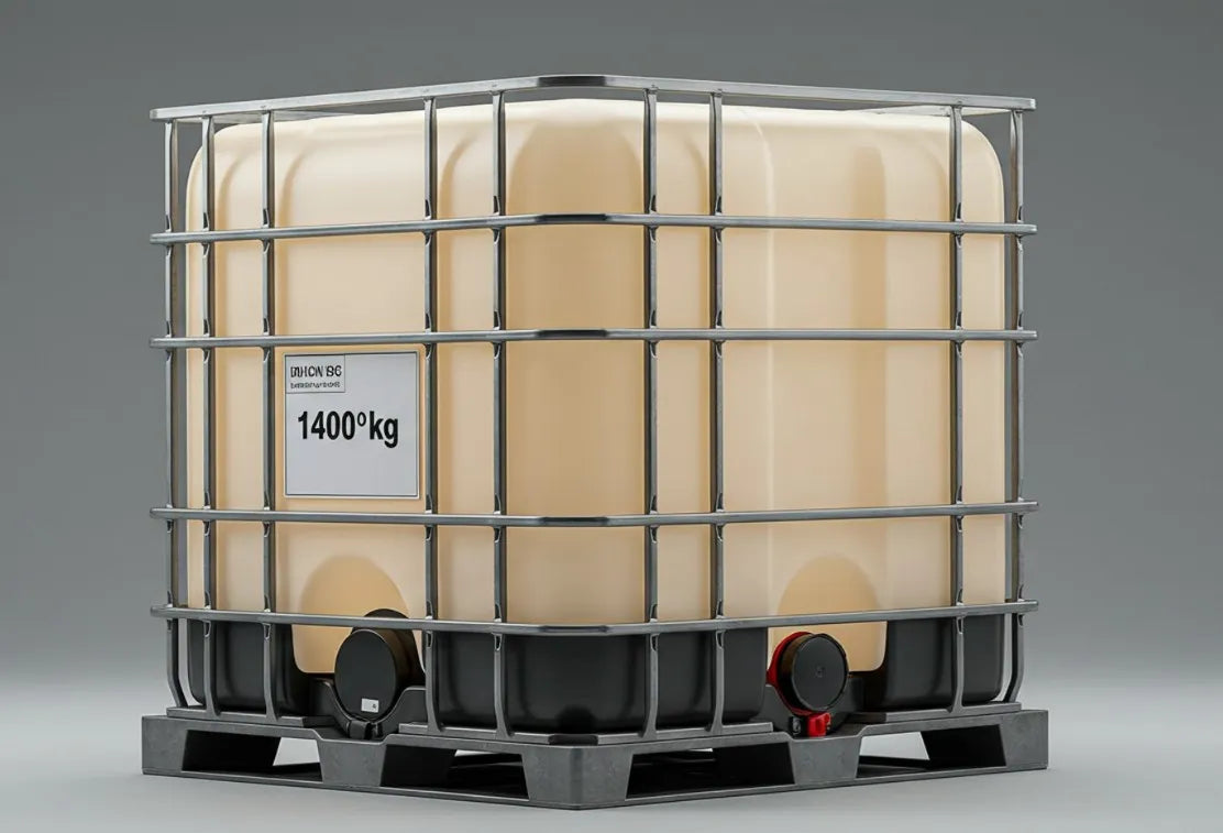 A large tank of liquid sitting on top of a pallet.