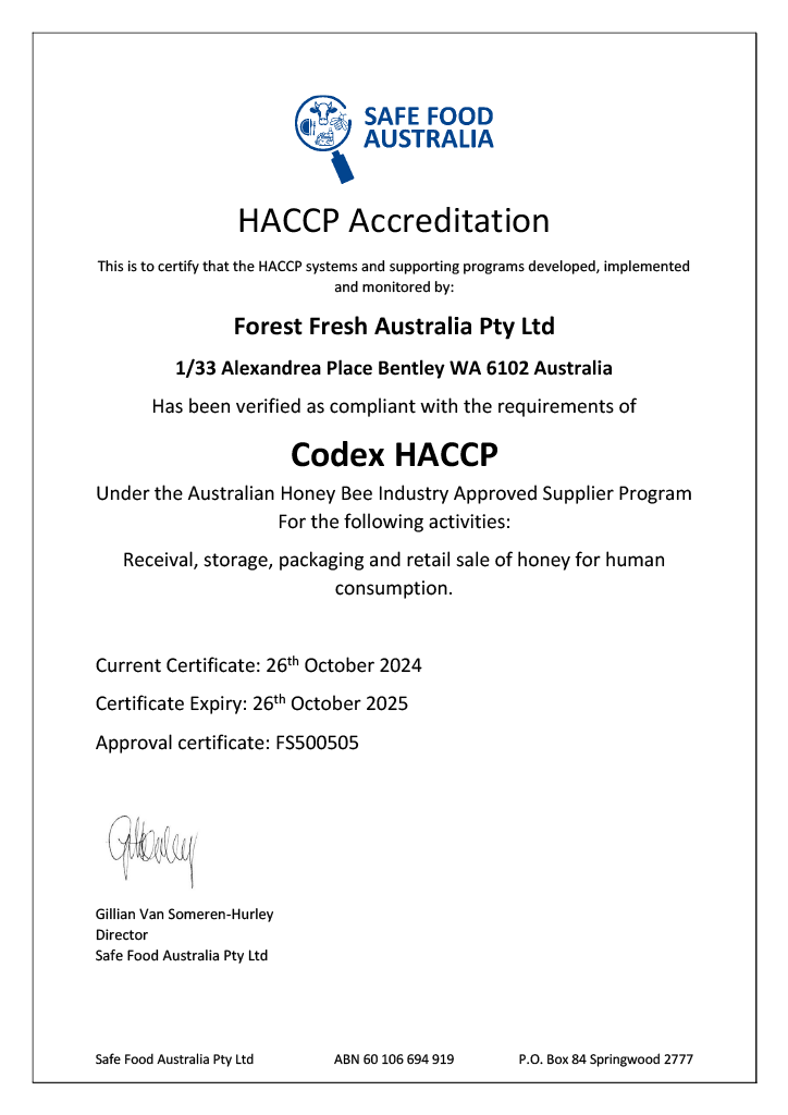 A certificate issued to the haccp.