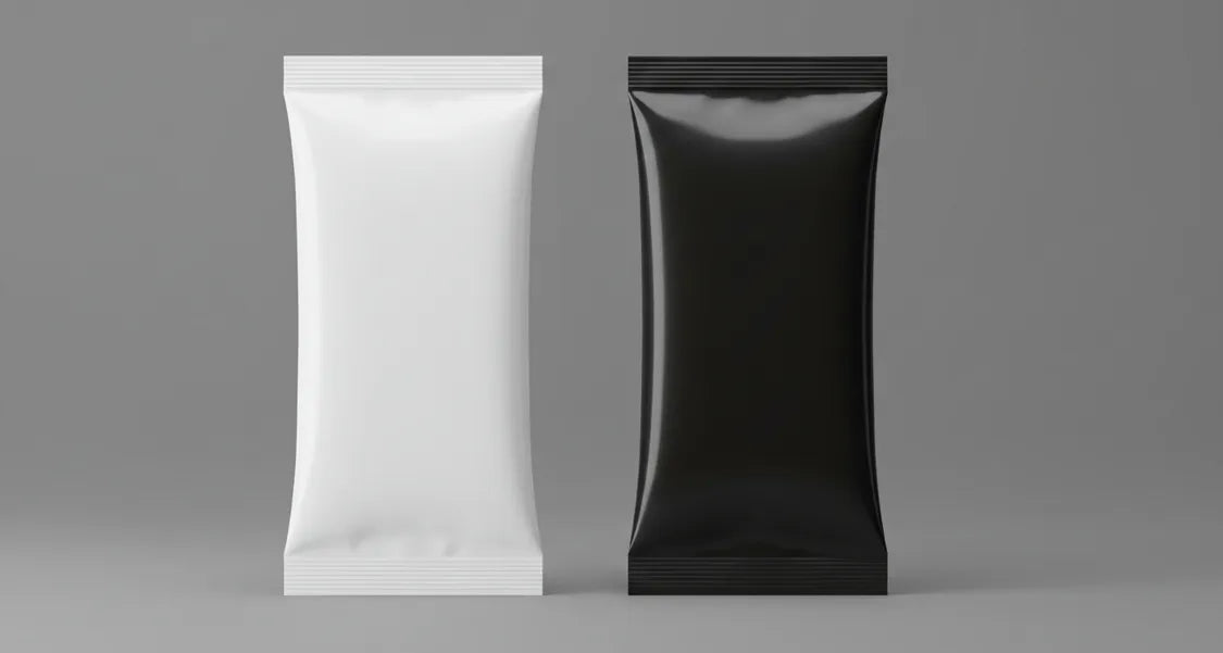 A black and white bag and a white bag.